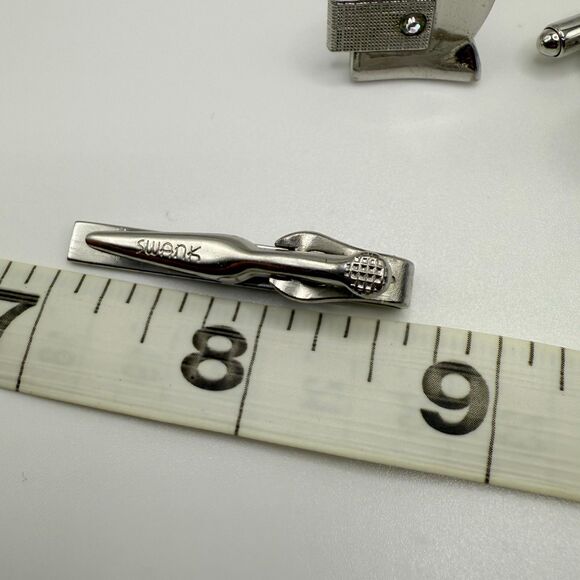 Vintage cuff links tie clips two sets silver toned mens jewelry late 1900s Swank - Picture 11 of 13